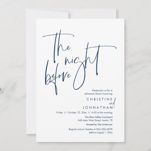 Invitation La veille, Dîner de répétition Mariage Décontracté (Devant)