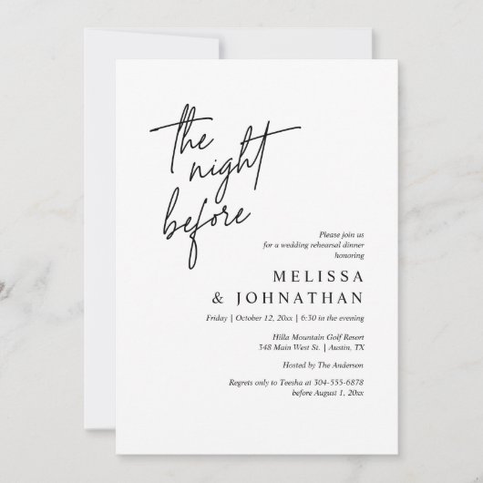 Invitation La veille, Dîner De Répétition Mariage Moderne (Devant)