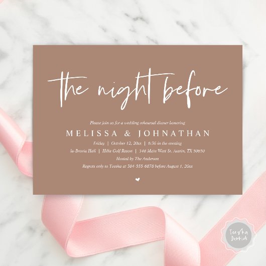 Invitation La veille, Dîner De Répétition Mariage Moderne