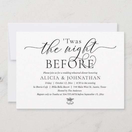 Invitation La veille, Dîner De Répétition Mariage Moderne (Devant)