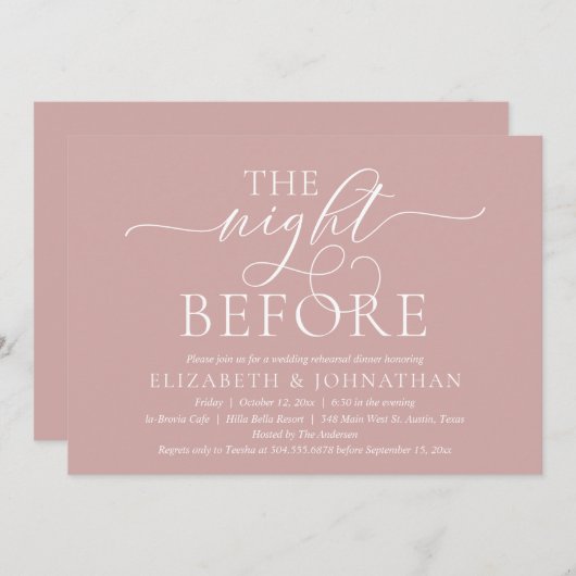 Invitation La veille, Dîner De Répétition Mariage Moderne (Devant / Derrière)