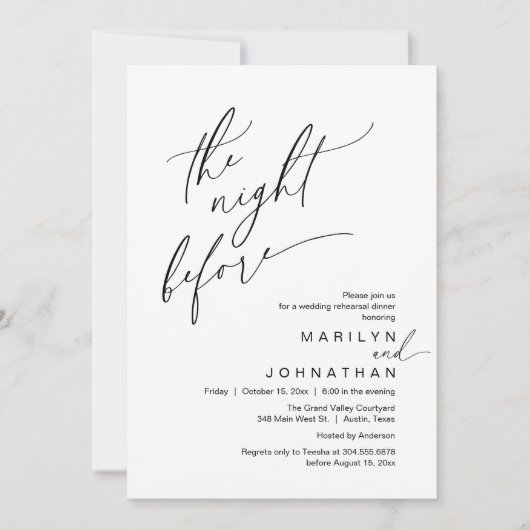 Invitation La veille, Soirée de répétition Mariage (Devant)