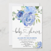 Invitation La verdure bleu floral l'élégant baby shower garço (Devant)