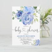 Invitation La verdure bleu floral l'élégant baby shower garço (Debout devant)