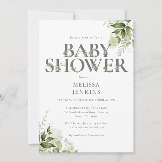 Invitation La verdure botanique Baby shower floral (Devant)