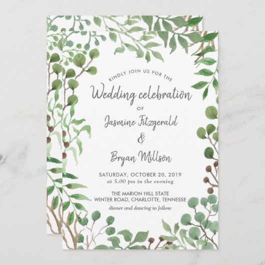 Invitation La verdure botanique | Feuille | MARIAGE (Devant / Derrière)