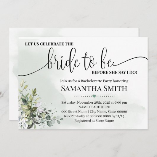 Invitation La verdure des eucalyptus fête la mariée pour être (Devant / Derrière)