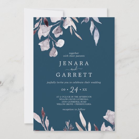 Invitation La verdure d'hiver | Mariage Décontracté bleu (Devant)