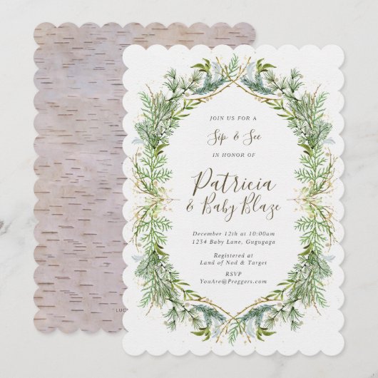 Invitation La verdure d'hiver sirotent et voient l'invitation (Devant / Derrière)