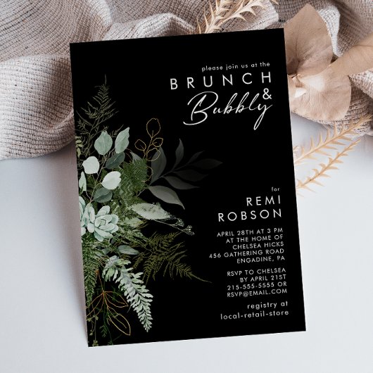 Invitation La verdure et la feuille d'or | Black Brunch et Bu