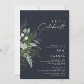 Invitation La verdure et la feuille d'or | Dark Navy, célébro (Devant)
