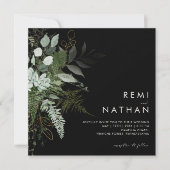 Invitation La verdure et la feuille d'or | Mariage Carré noir (Devant)