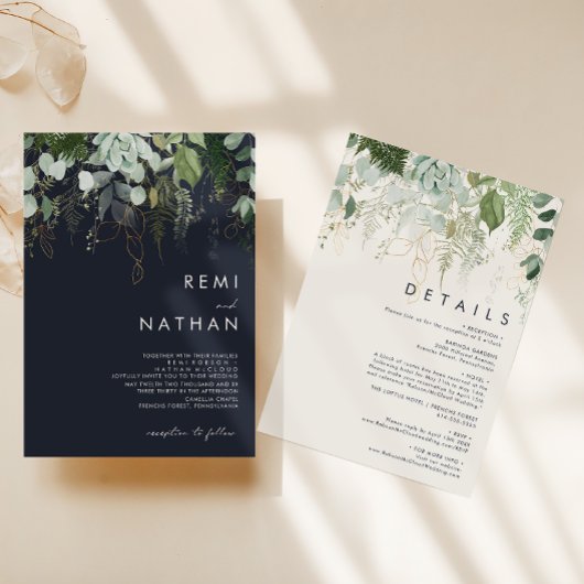 Invitation La verdure et la feuille d'or | Tout en un Mariage