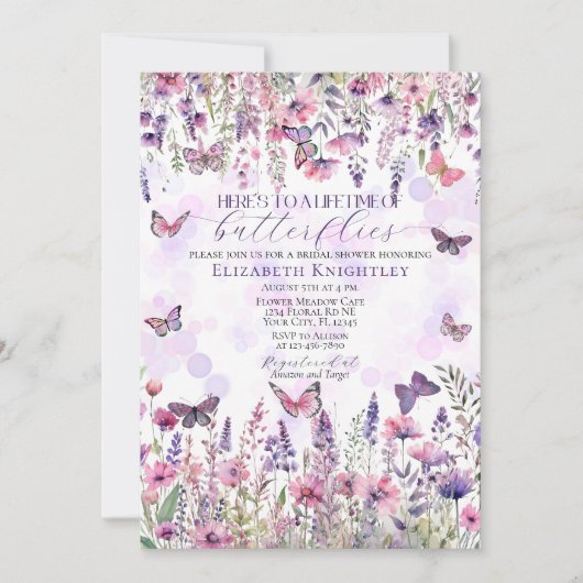 Invitation La vie des papillons Fleur sauvage Fête des mariée (Devant)