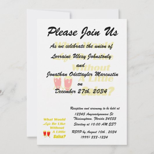 Invitation la vie est comme sans salsa jaune texte rouge cong (Devant)