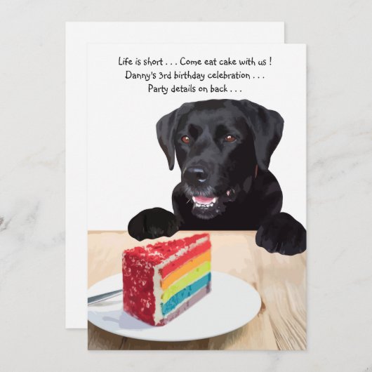 Invitation La vie est courte, manger le gâteau - Black Lab (Devant / Derrière)