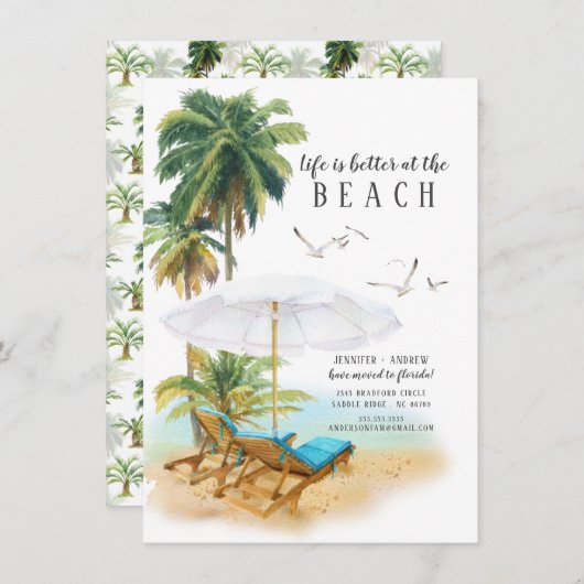 Invitation La vie est meilleure à la plage Annonce de déménag (Devant / Derrière)