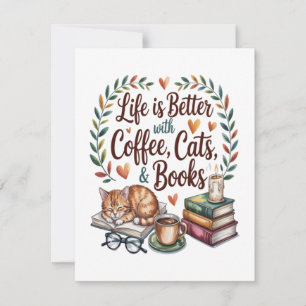 Invitation La vie est meilleure avec du café, des chats et de