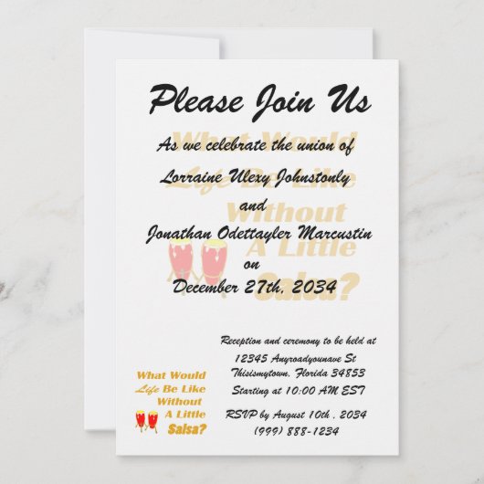 Invitation la vie sans salsa orange texte rouge congas (Devant)