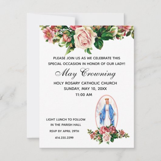 Invitation La Vierge Catholique Marie Peut Couronner L'Événem (Devant)