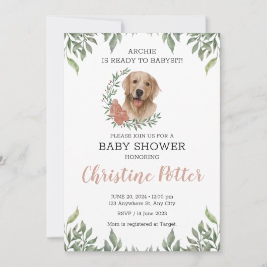 Invitation Lab Retriever Chien Chien Chien Chiot Verdure Baby (Devant)