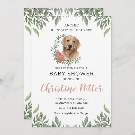 Invitation Lab Retriever Chien Chien Chien Chiot Verdure Baby (Devant / Derrière)