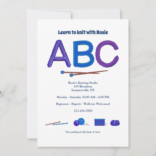 Invitation L'ABC de l'invitation au Tricot (Devant)