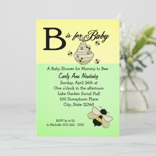 Invitation L'abeille est pour le Baby shower (Debout devant)