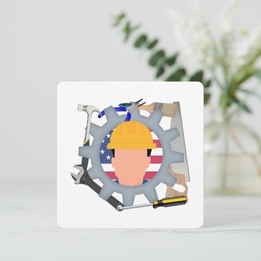 Invitation Labor Day Construction Worker (Debout devant)