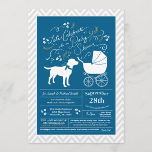 Invitation Labrador Chien Baby shower Blue Boy Lab