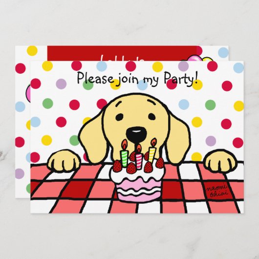 Invitation Labrador jaune vous observant Anniversaire (Devant / Derrière)