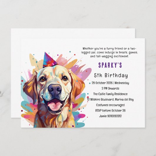 Invitation Labrador Paw-ty vivant : Un Bassin d'anniversaire (Devant / Derrière)