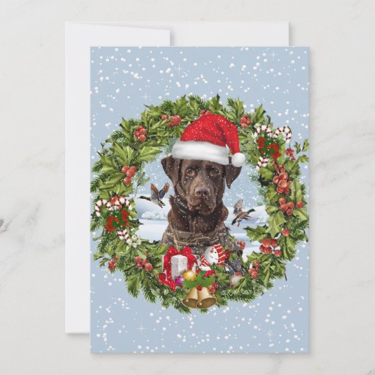 Invitation Labrador Retriever chocolat, Couronne de Noël (Devant)