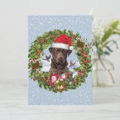 Invitation Labrador Retriever chocolat, Couronne de Noël (Debout devant)
