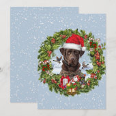 Invitation Labrador Retriever chocolat, Couronne de Noël (Devant / Derrière)