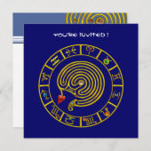 Invitation LABYRINTH ASTRAL, noir et blanc, bleu rouge (Devant / Derrière)