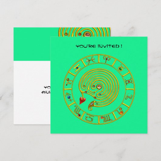 Invitation LABYRINTH ASTRAL, vert blanc, rouge bleu (Devant / Derrière)