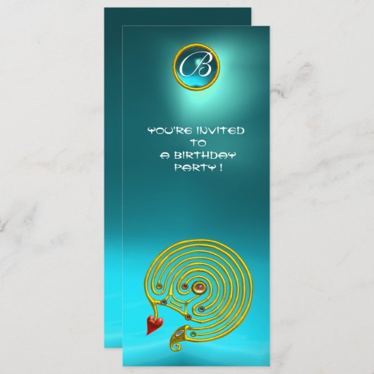Invitation LABYRINTH HYPER, aquamarine bleu clair (Devant / Derrière)