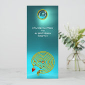 Invitation LABYRINTHE HYPER, bleu jaune aqua brillant (Debout devant)