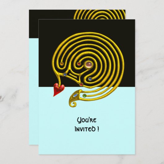 Invitation LABYRINTHE HYPER, noir et bleu (Devant / Derrière)