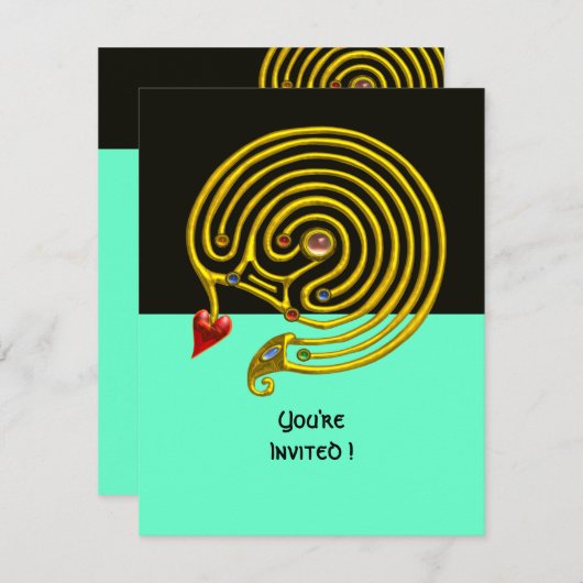 Invitation LABYRINTHE HYPER rsvp, noir et bleu (Devant / Derrière)