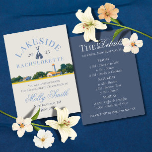 Invitation Lac Bachelorette Week-end Blue Nautical Itinéraire