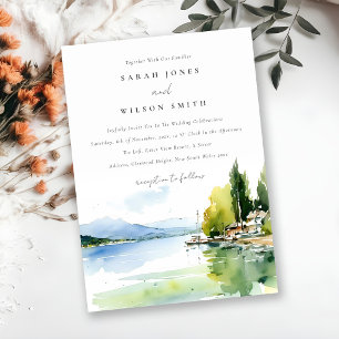 Invitation Lac de Genève Suisse paysage aquarelle mariage