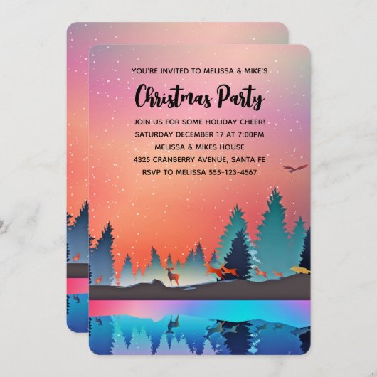 Invitation Lac d'hiver pittoresque avec Noël aux cerfs (Devant / Derrière)