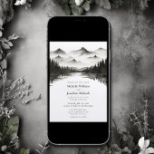 Invitation Lac Mountain Noir et blanc Tout en un Mariage