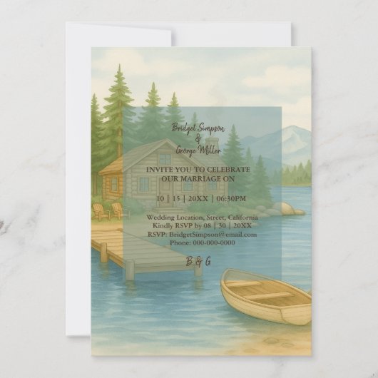 Invitation Lac Tahoe Rustic Mountain Destination Mariage (Devant)