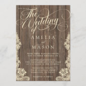 Invitation Lace and Wood Script Calligraphy Rustic Wedding (Devant)