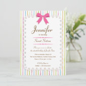 Invitation Lace blanche Aquarelle Candy Stripes Sweet 16 (Debout devant)
