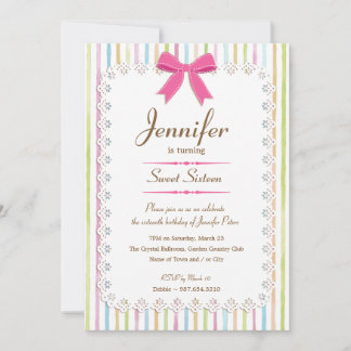Invitation Lace blanche Aquarelle Candy Stripes Sweet 16