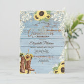 Invitation Lace,Boots Sunflowers Blue Wood Quinceañera  (Debout devant)